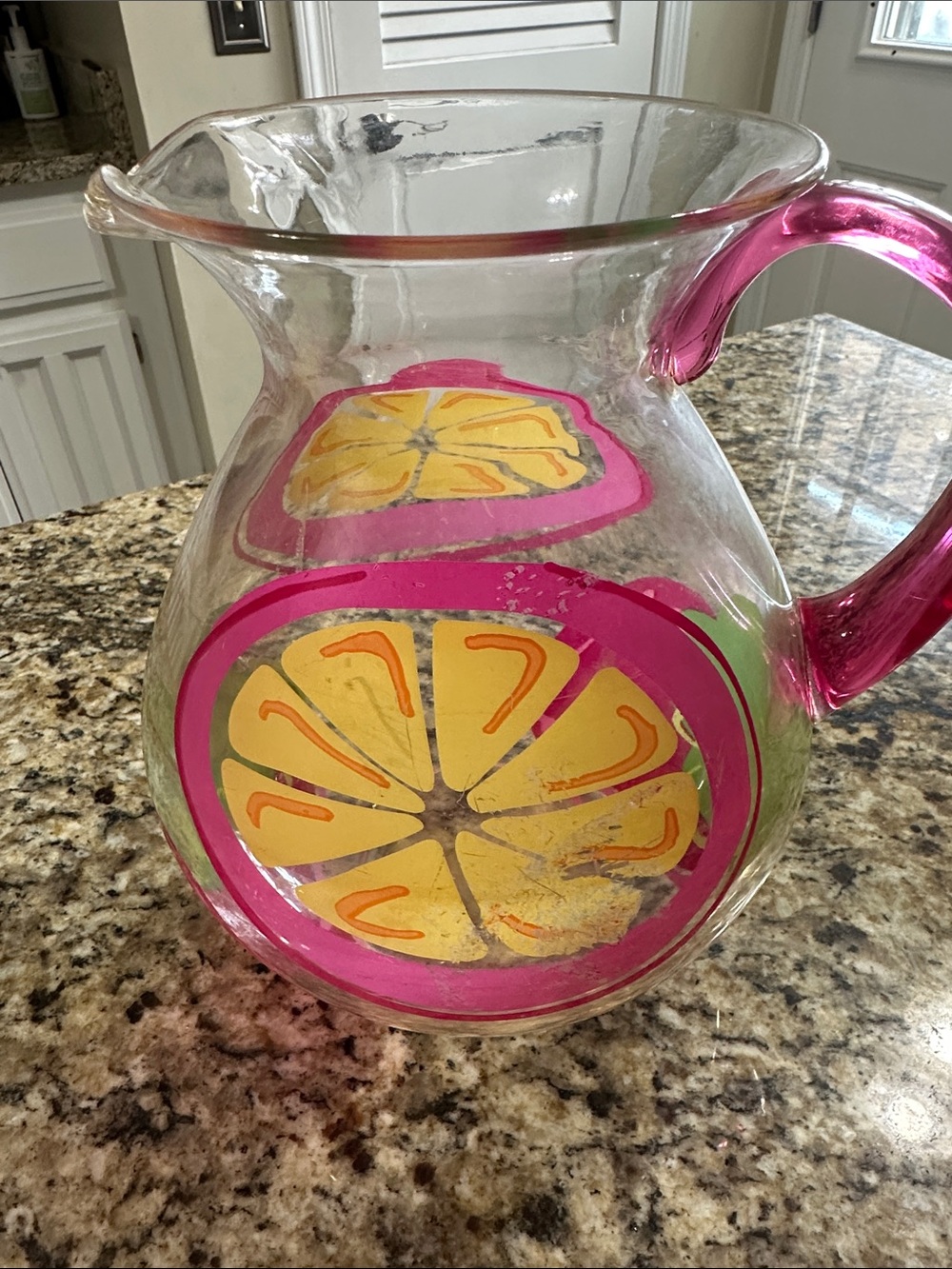 Acrylic Lemonade Pitcher with Pink Handle and Citrus Design - Picture 3 of 4